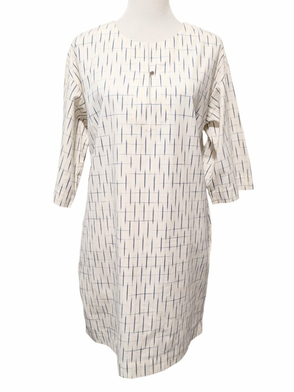People Tree Womens Size 10 White Blue 100% Organic Cotton Pockets Shift Dress